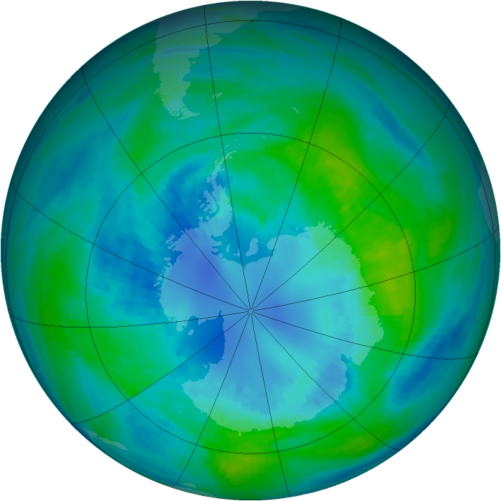 Antarctic ozone map for 11 April 1989